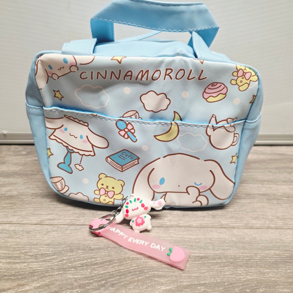 Sanrio Cinnamoroll Insulated Lunch Bag Kawaii Blue Character Tote with Keychain